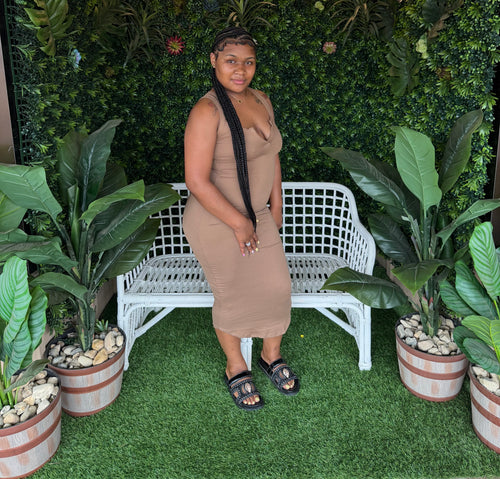 Split Neck Midi Dress