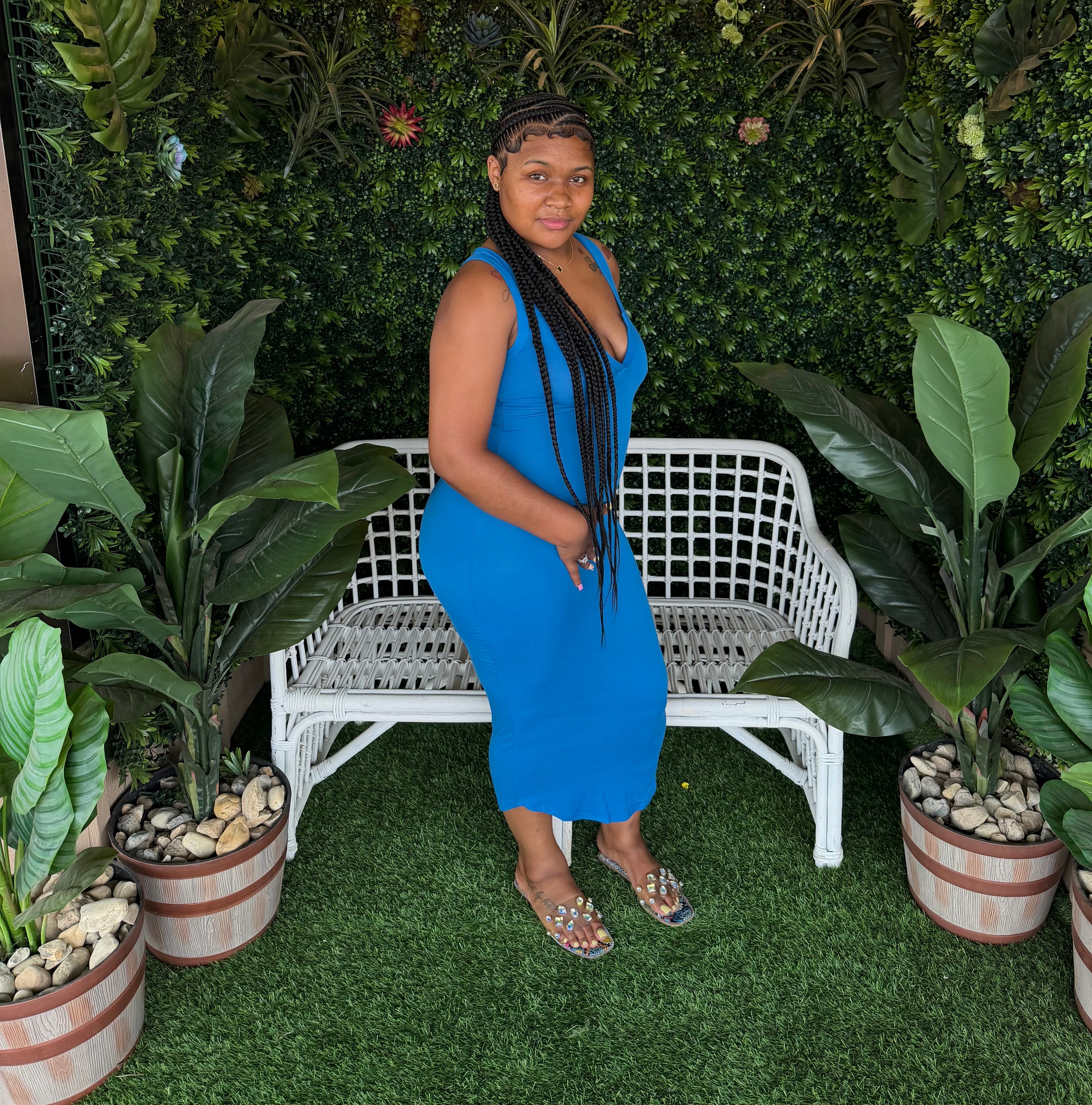 Split Neck Midi Dress